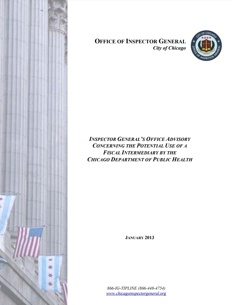 OIG Advisory Regarding Fiscal Intermediaries by the Chicago Department of Health - publication cover