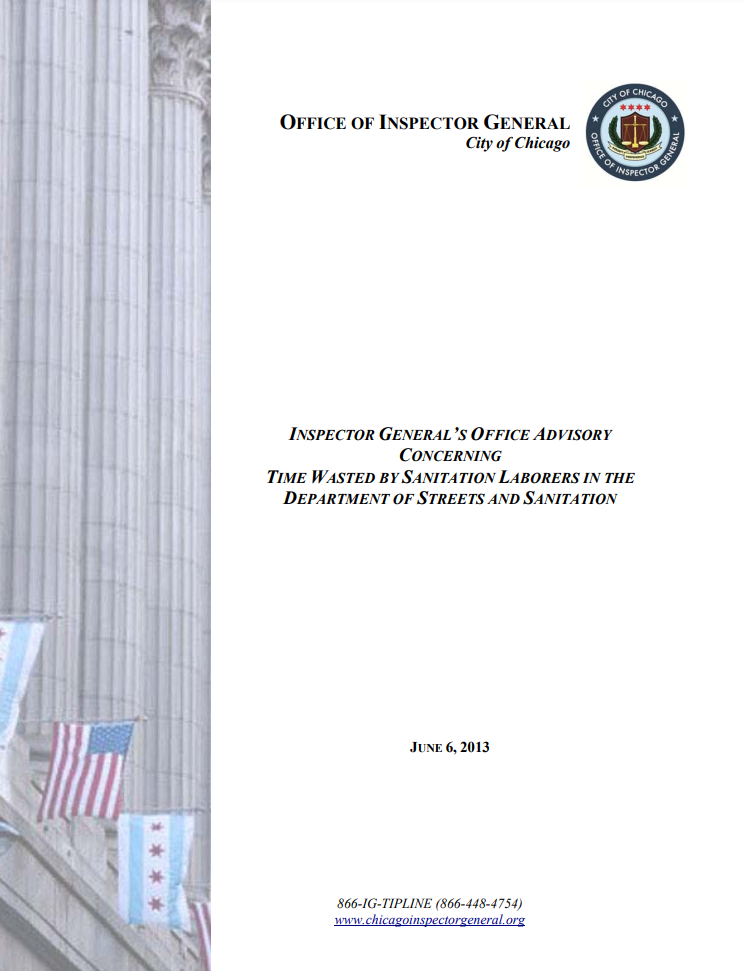 OIG Advisory Regarding Time Wasted by Sanitation Laborers in the Department of Streets and Sanitation - publication cover