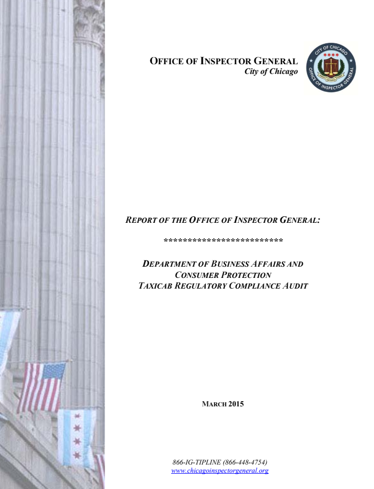 Audit of Department of Business Affairs and Consumer Protection Taxicab Medallion Auction and Safety Inspections - publication cover