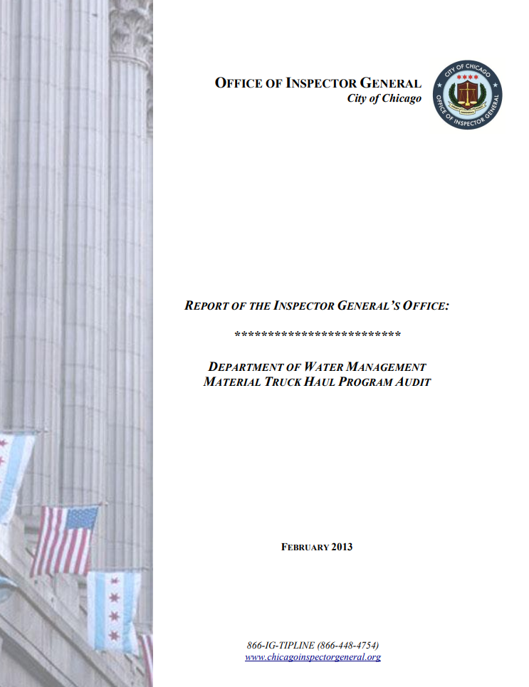 Audit of Department of Water Management’s Material Truck Haul Program - publication cover
