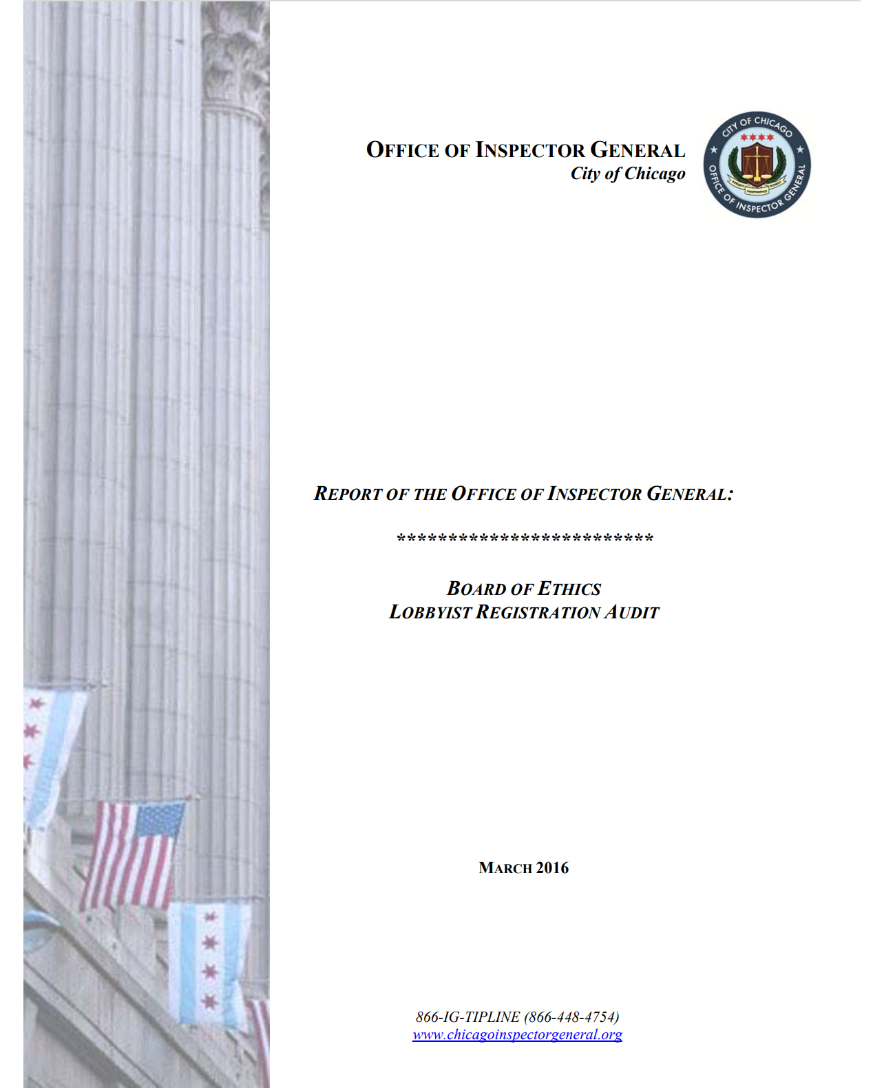 Audit of Board of Ethics Lobbyist Registration - publication cover