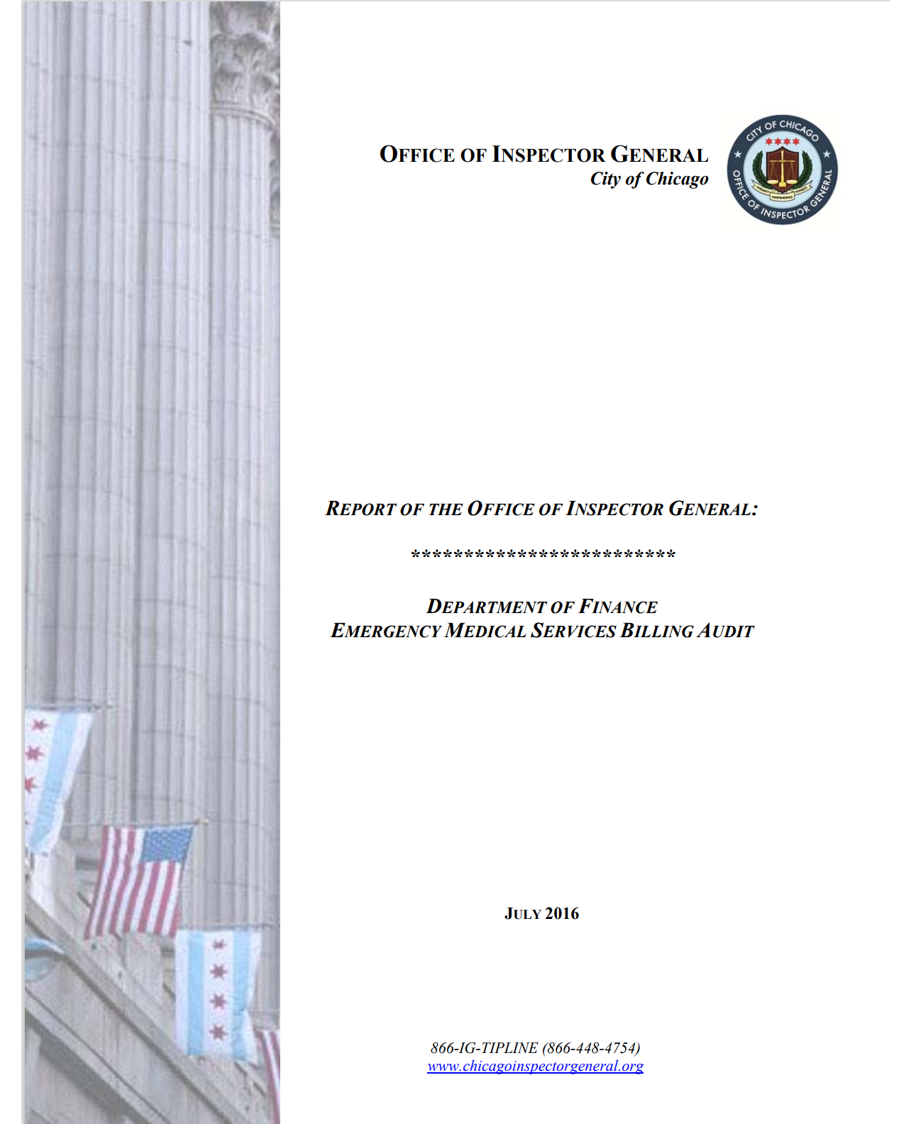 Audit of Department of Finance Emergency Medical Services Billing - publication cover