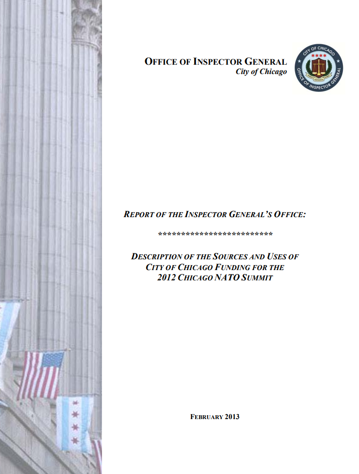 Description of Sources and Uses of City of Chicago Funding for the 2012 Chicago NATO Summit - publication cover