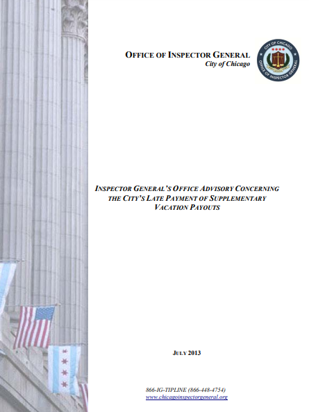 OIG Advisory Regarding City’s Late Payments of Supplementary Vacation - publication cover