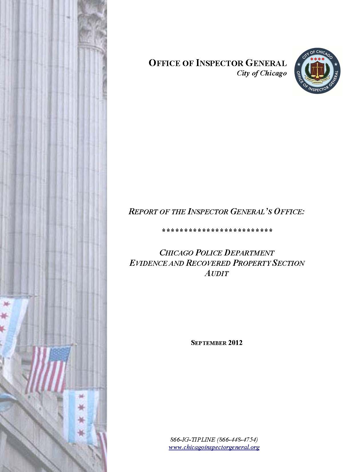 Chicago Police Department Evidence and Recovered Property Section Audit - publication cover