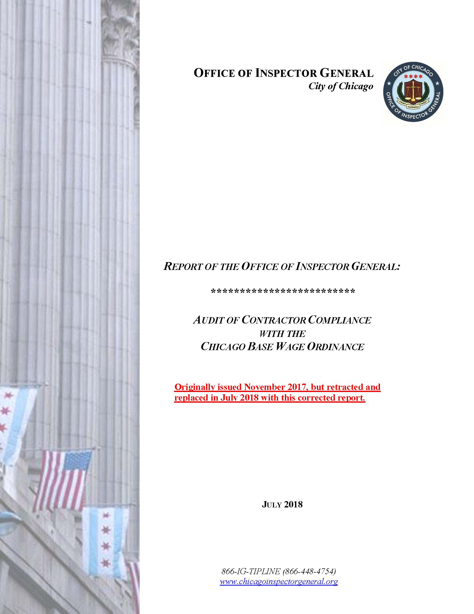 Audit of Contractor Compliance with the Chicago Base Wage Ordinance - publication cover