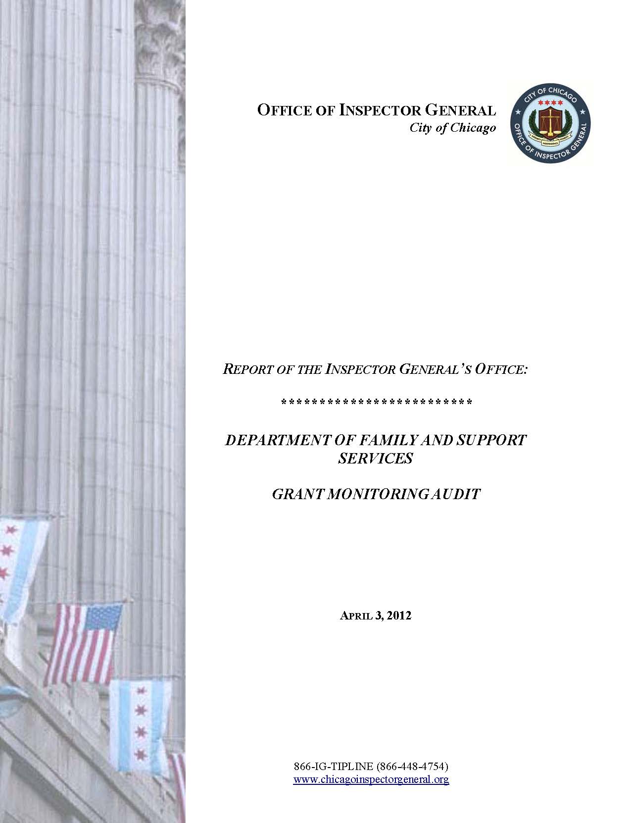 Department of Family and Support Services Grant Monitoring Audit - publication cover