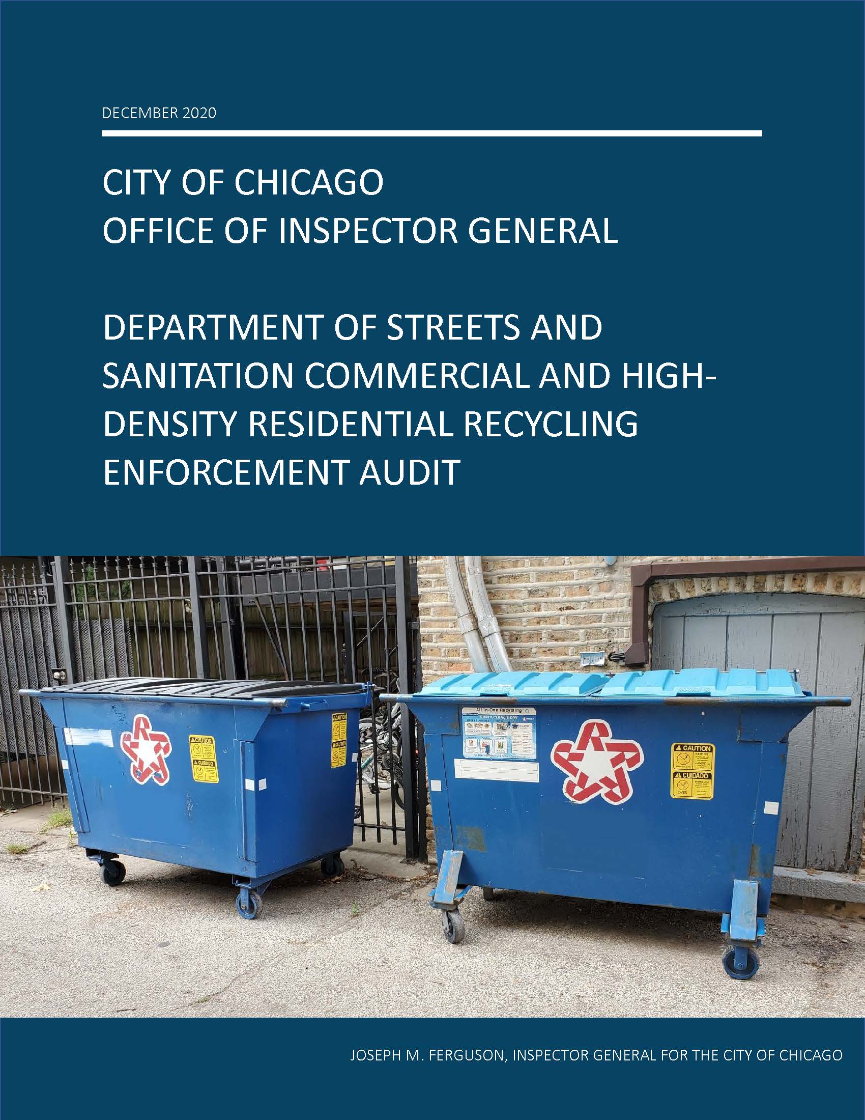 Department of Streets and Sanitation Commercial and High Density Residential Recycling Enforcement Audit Department of Streets and Sanitation Commercial and High Density Residential Recycling Enforcement Audit - publication cover