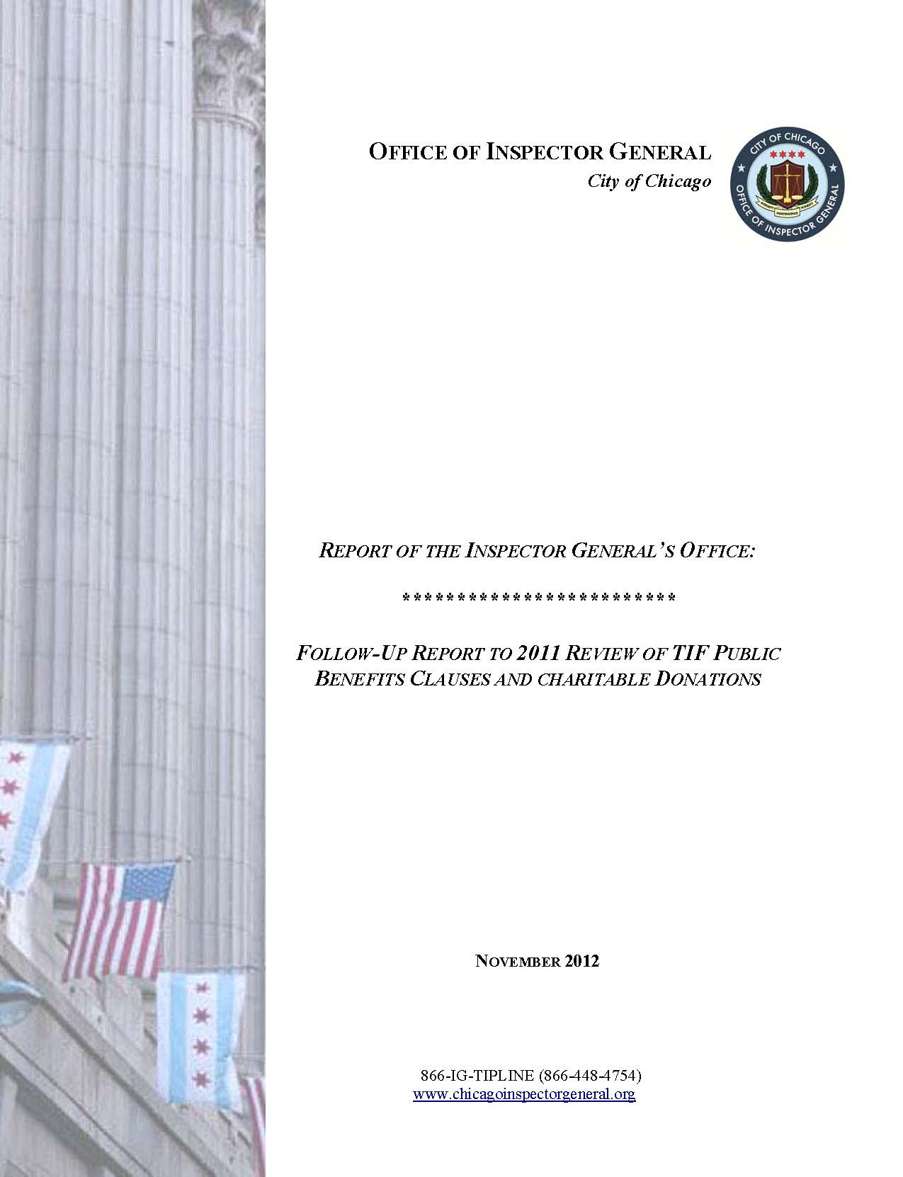 Follow-up Report on Charitable Donations in TIF Public Benefits Clauses - publication cover