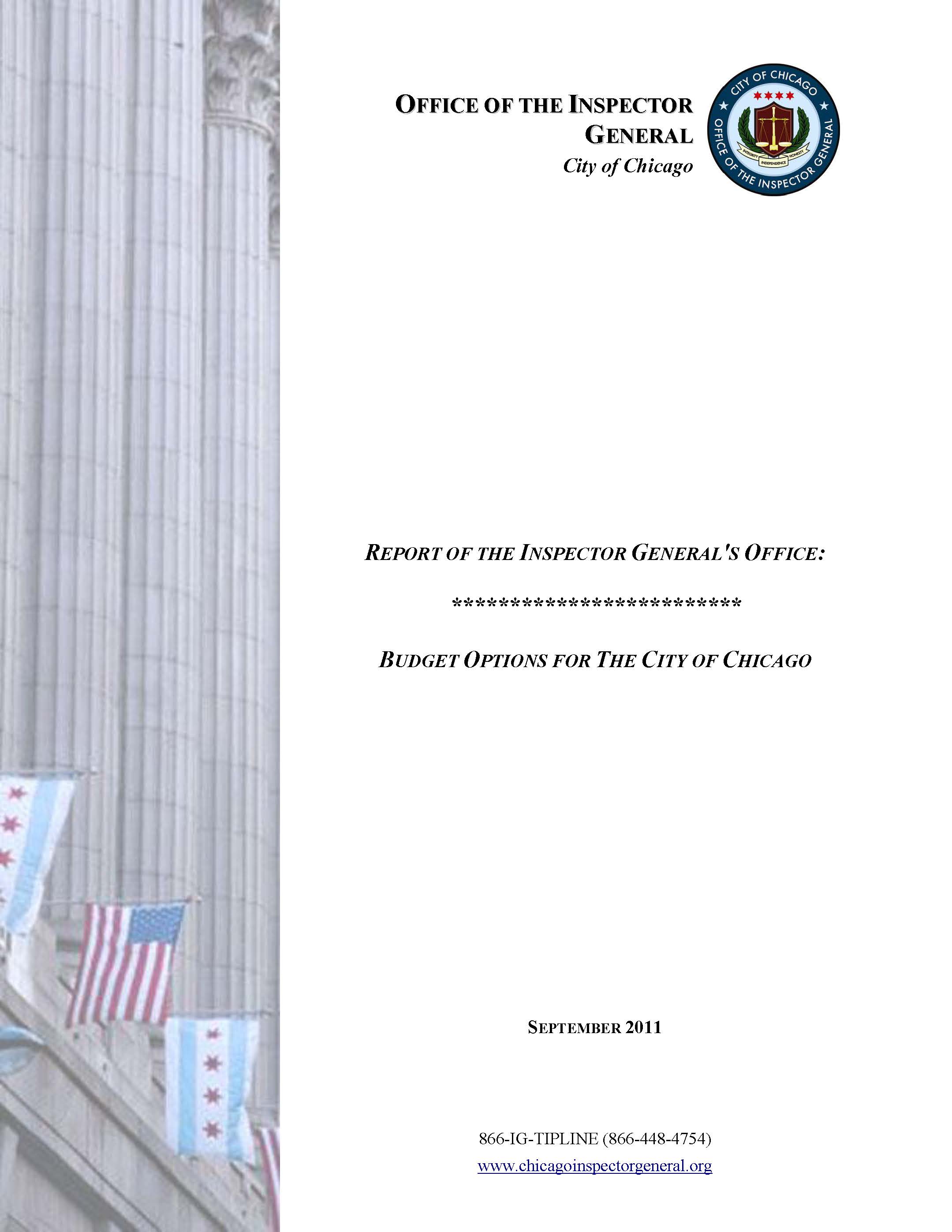 2011 Budget Options for the City of Chicago - publication cover