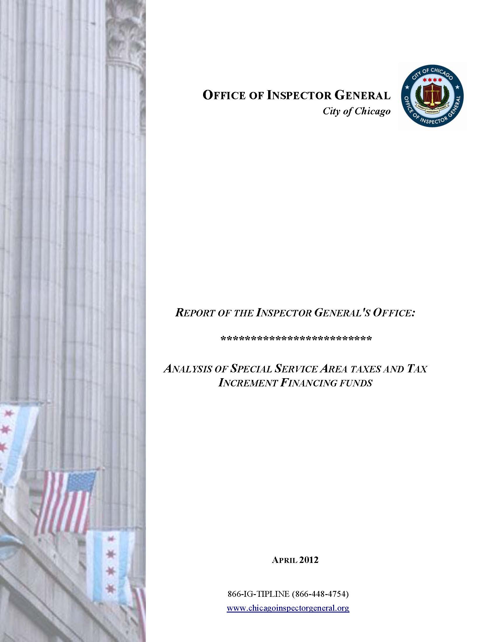 Analysis of Special Services Area Taxes and Tax Increment Financing Funds Analysis of Special Services Area Taxes and Tax Increment Financing Funds - publication cover