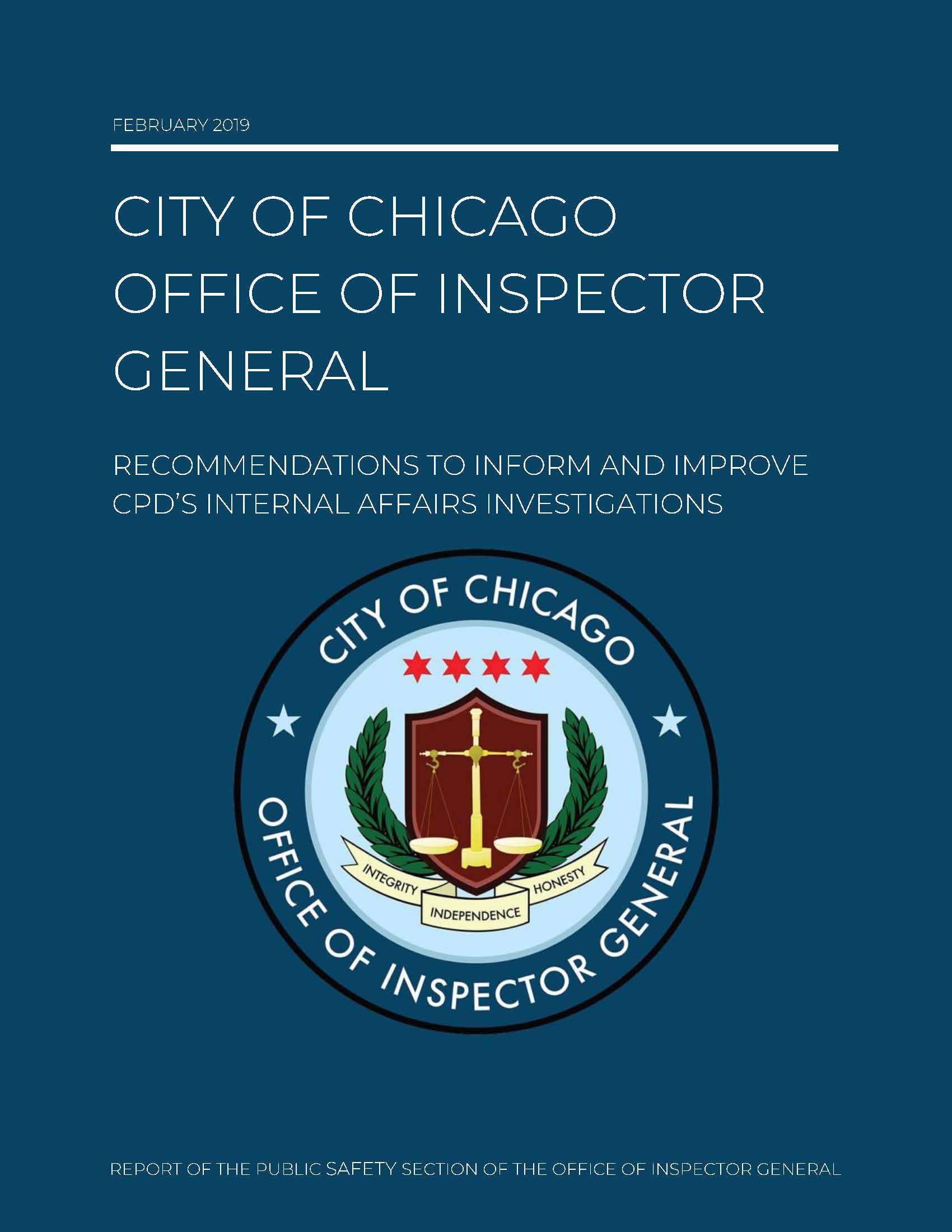 Recommendations to Improve and Inform CPD’s Internal Affairs Investigations - publication cover