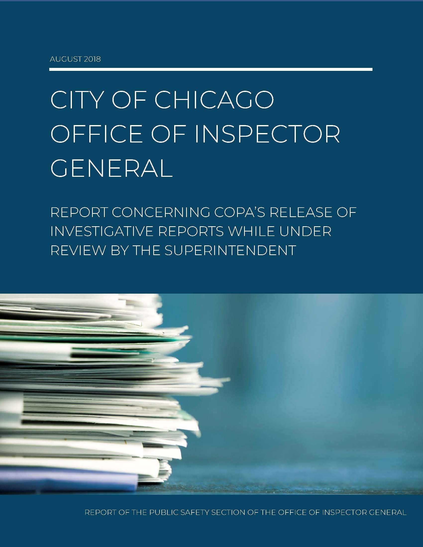 Report Concerning COPA’s Release of Investigative Reports While Under Review by the Superintendent - publication cover