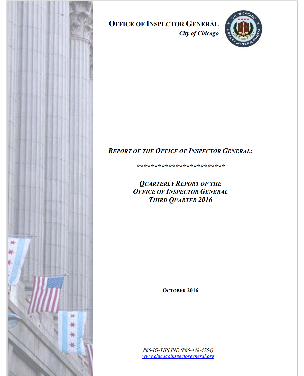 OIG Third Quarter Report 2016 - publication cover