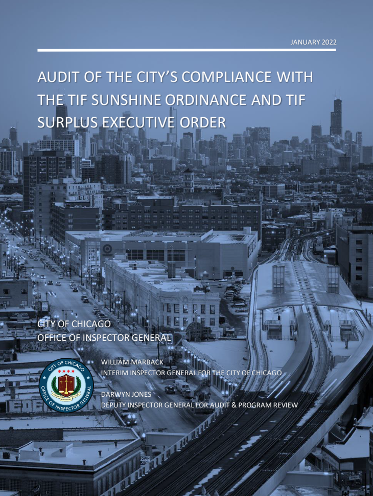 Audit of the City’s Compliance with the TIF Sunshine Ordinance and TIF Surplus Executive Order - publication cover