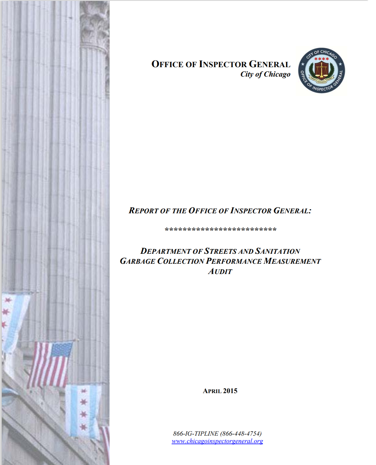 Audit of Department of Streets and Sanitation Garbage Collection Performance - publication cover
