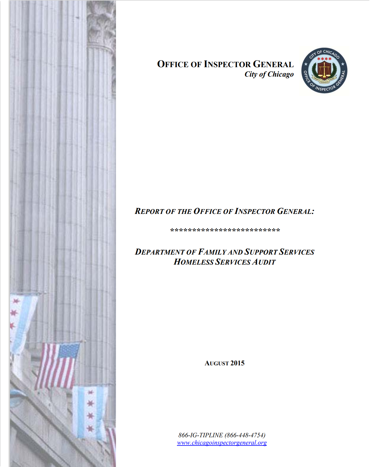 Audit of Department of Family and Support Services Homeless Services Audit of Department of Family and Support Services Homeless Services - publication cover