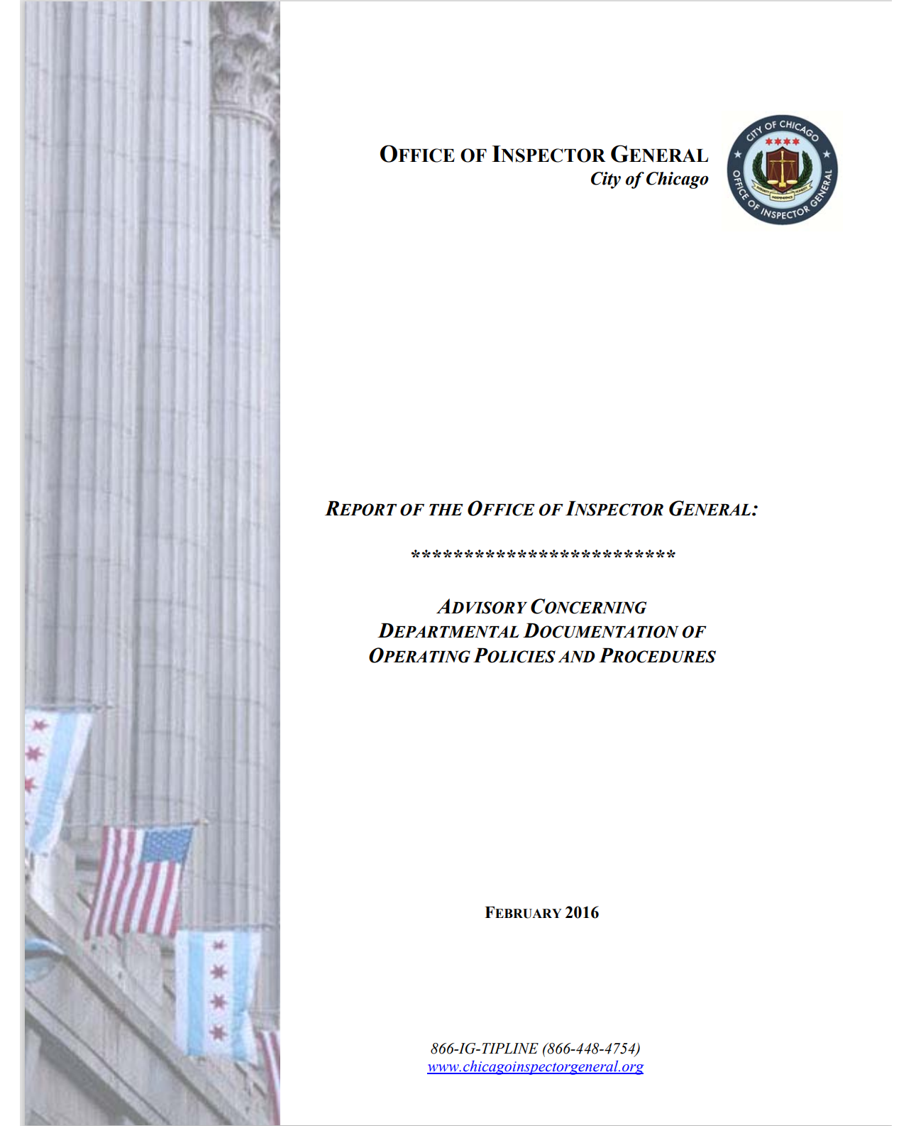 OIG Advisory Regarding City Operating Policies and Procedures - publication cover