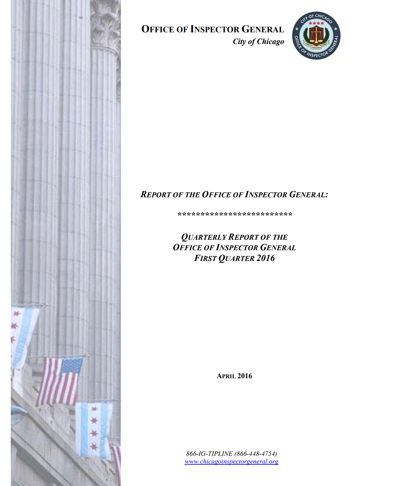 OIG First Quarter Report 2016 - publication cover