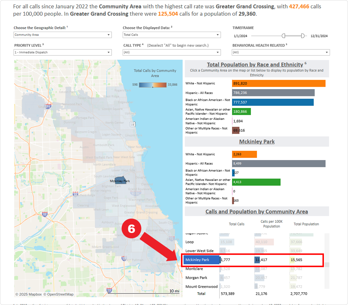 Screenshot highlighting the selection of Mckinley Park