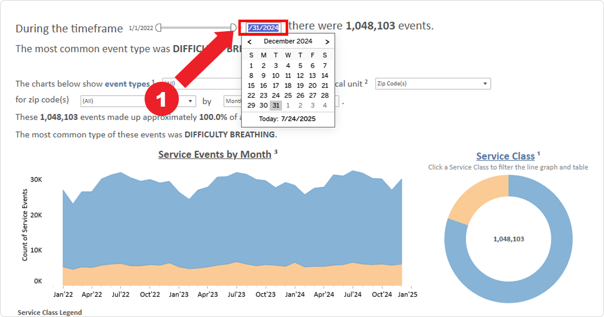 Screenshot demonstrating Step 1: Setting An End Date. Enter December 31st, 2024 as the End Date.